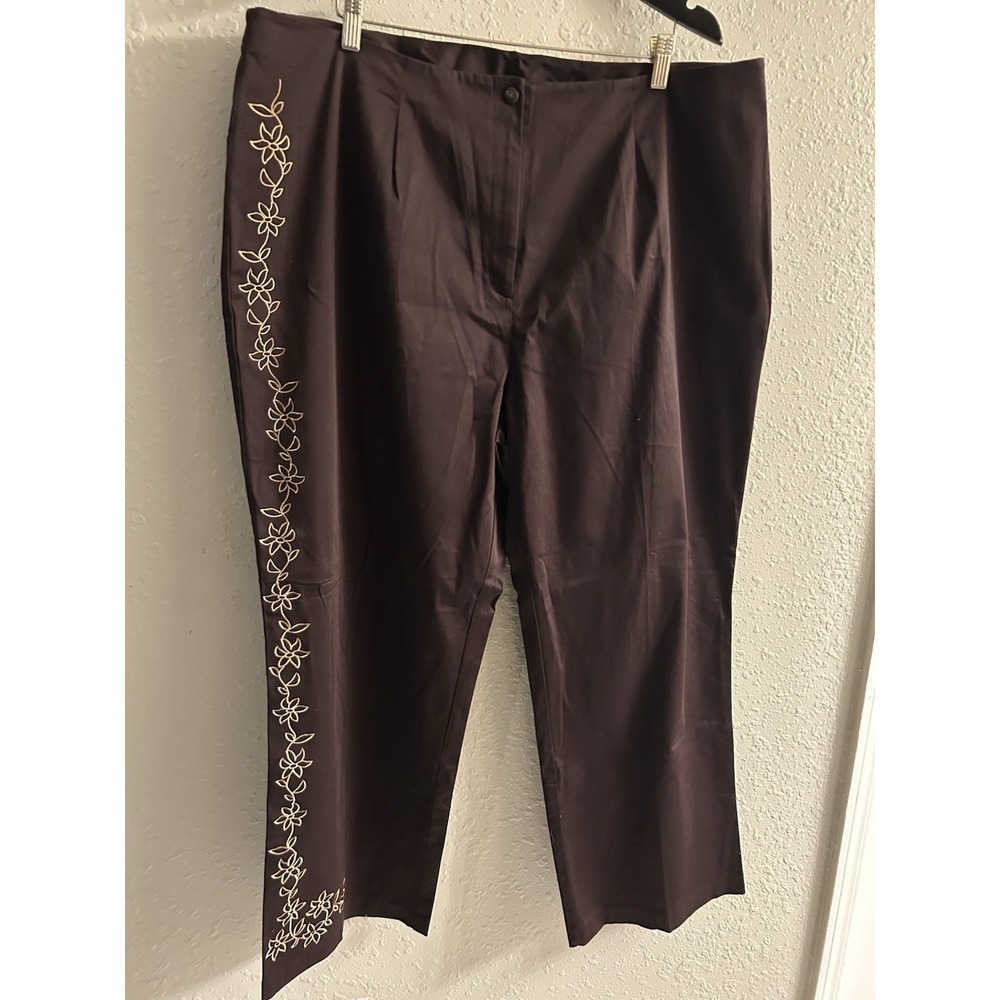 New 24W David Paul New York Flower Side Brown Slacks #1431*1.2
